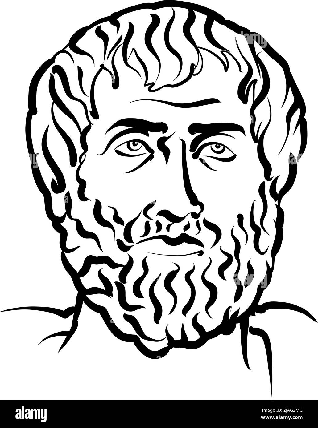 Aristotle modern vector drawing. Hand-drawn outline sketch by artist Knut Hebstreit. Drawing for use on any marketing project and for resale as print. Stock Vector