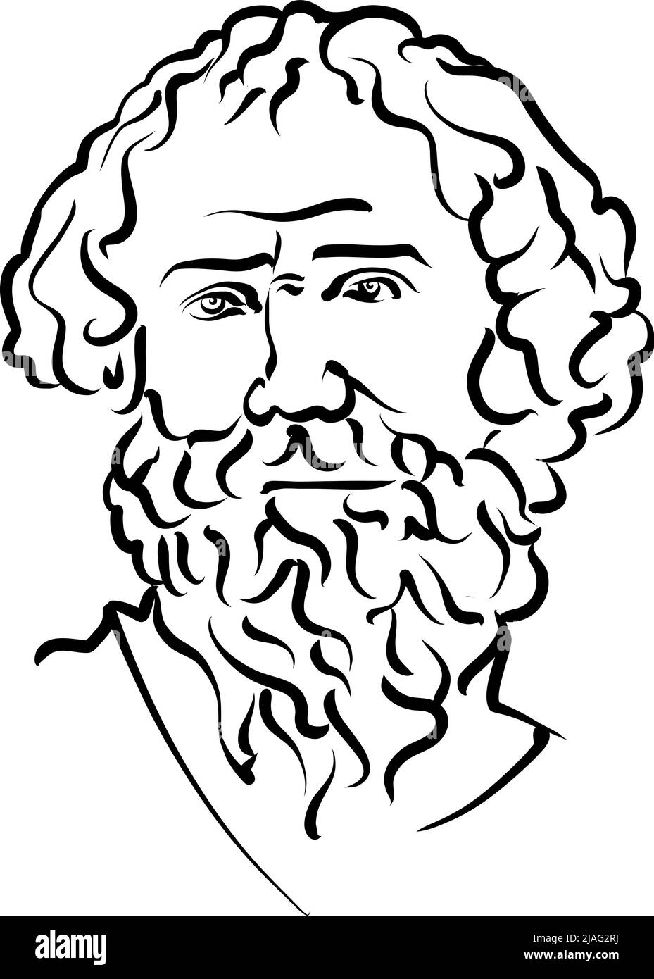 Archimedes of Syracuse modern vector drawing. Hand-drawn outline sketch by artist Knut Hebstreit. Drawing for use on any marketing project and for res Stock Vector