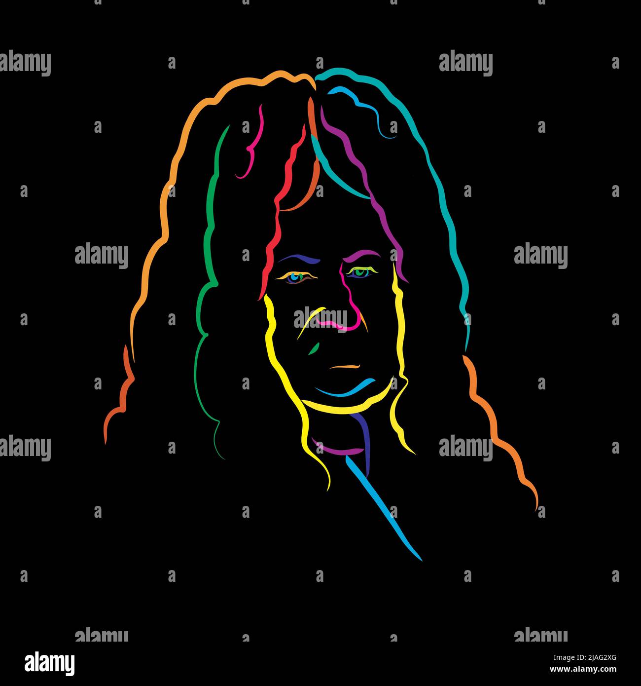 Gottfried Wilhelm Leibniz crazy colorful outline vector drawing. Hand-drawn outline sketch by artist Knut Hebstreit. Drawing for use on any marketing Stock Vector