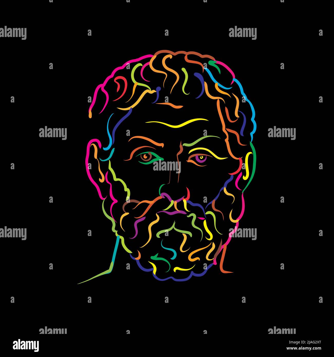 Thales of Miletus crazy colorful outline vector drawing. Hand-drawn outline sketch by artist Knut Hebstreit. Drawing for use on any marketing project Stock Vector