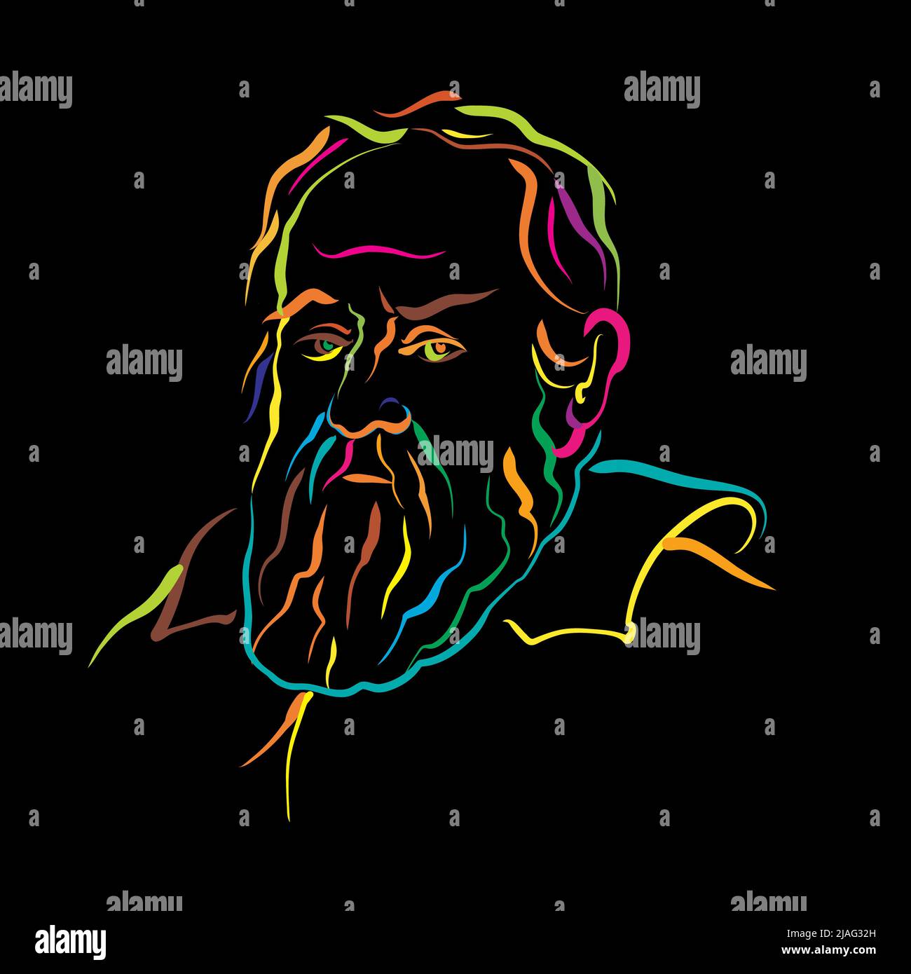 Galileo Galilei crazy colorful outline vector drawing. Hand-drawn outline sketch by artist Knut Hebstreit. Drawing for use on any marketing project an Stock Vector