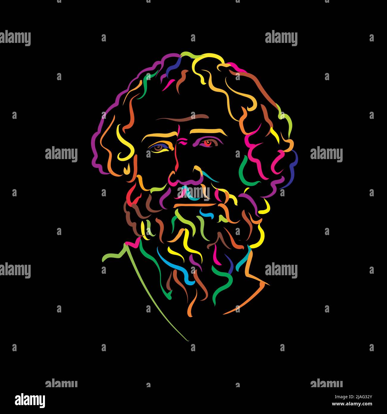Archimedes of Syracuse crazy colorful outline vector drawing. Hand-drawn outline sketch by artist Knut Hebstreit. Drawing for use on any marketing pro Stock Vector