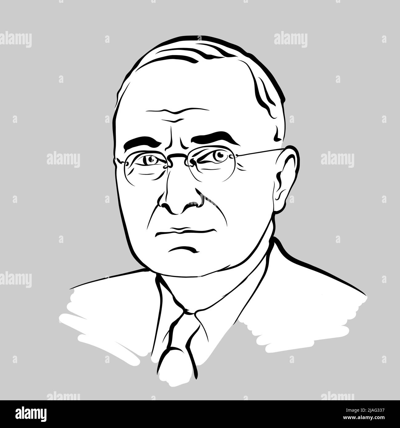 Harry S. Truman modern vector drawing. Hand-drawn outline sketch by artist Knut Hebstreit. Drawing for use on any marketing project and for resale as Stock Vector