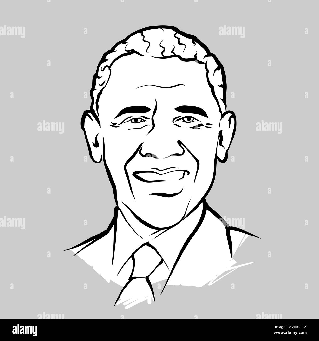 Barack Obama modern vector drawing. Hand-drawn outline sketch by artist Knut Hebstreit. Drawing for use on any marketing project and for resale as pri Stock Vector