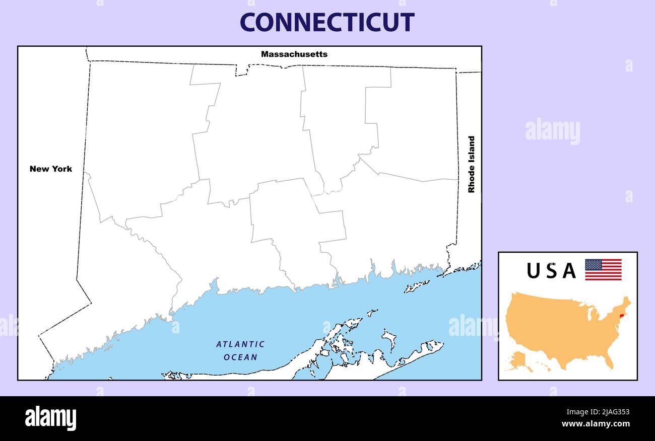 Connecticut map. Political map of connecticut in Outline. District map