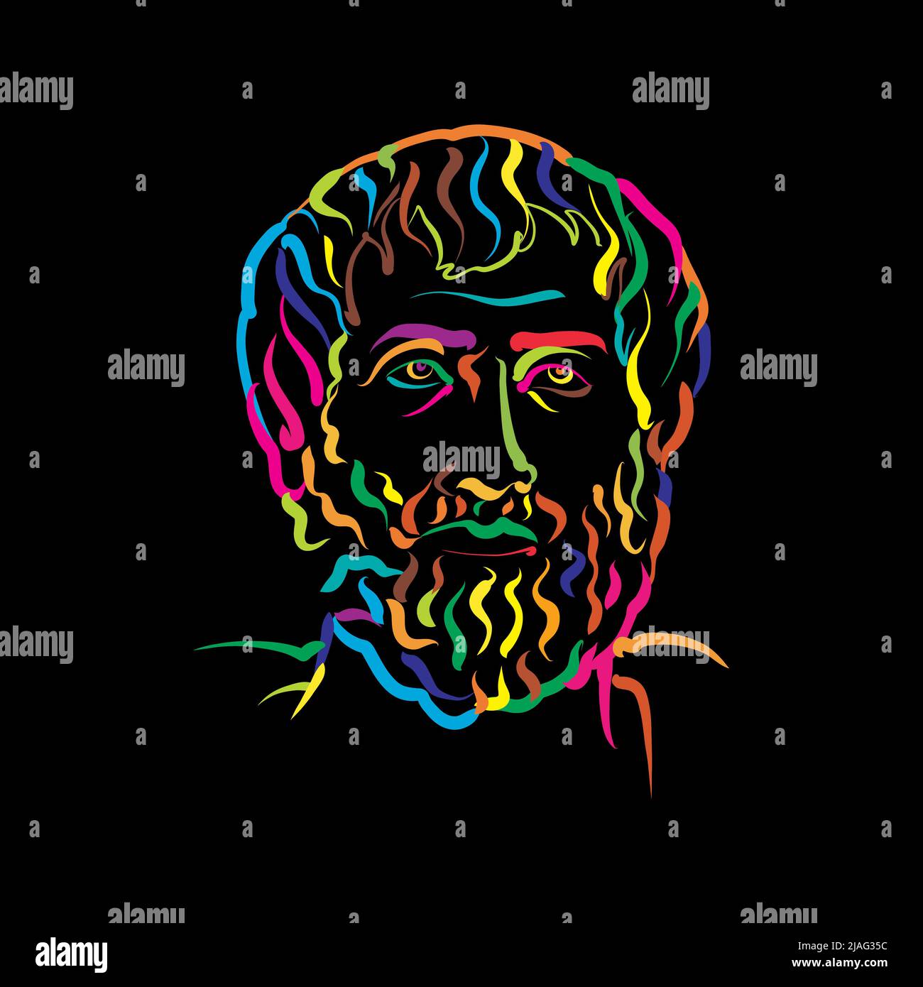 Aristotle crazy colorful outline vector drawing. Hand-drawn outline sketch by artist Knut Hebstreit. Drawing for use on any marketing project and for Stock Vector