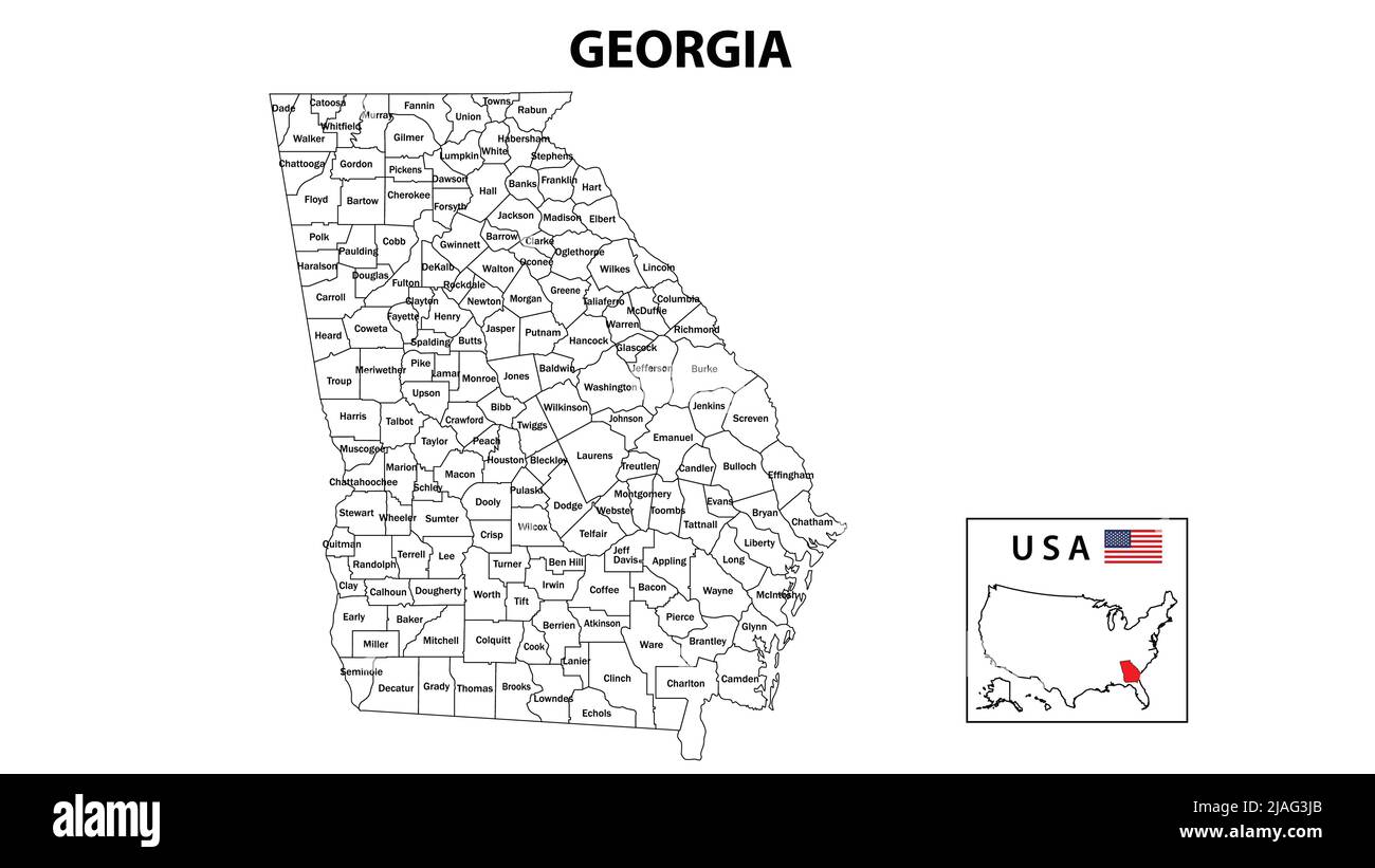 Georgia map. District map of Georgia. District map of Georgia in color with capital. Stock Vector