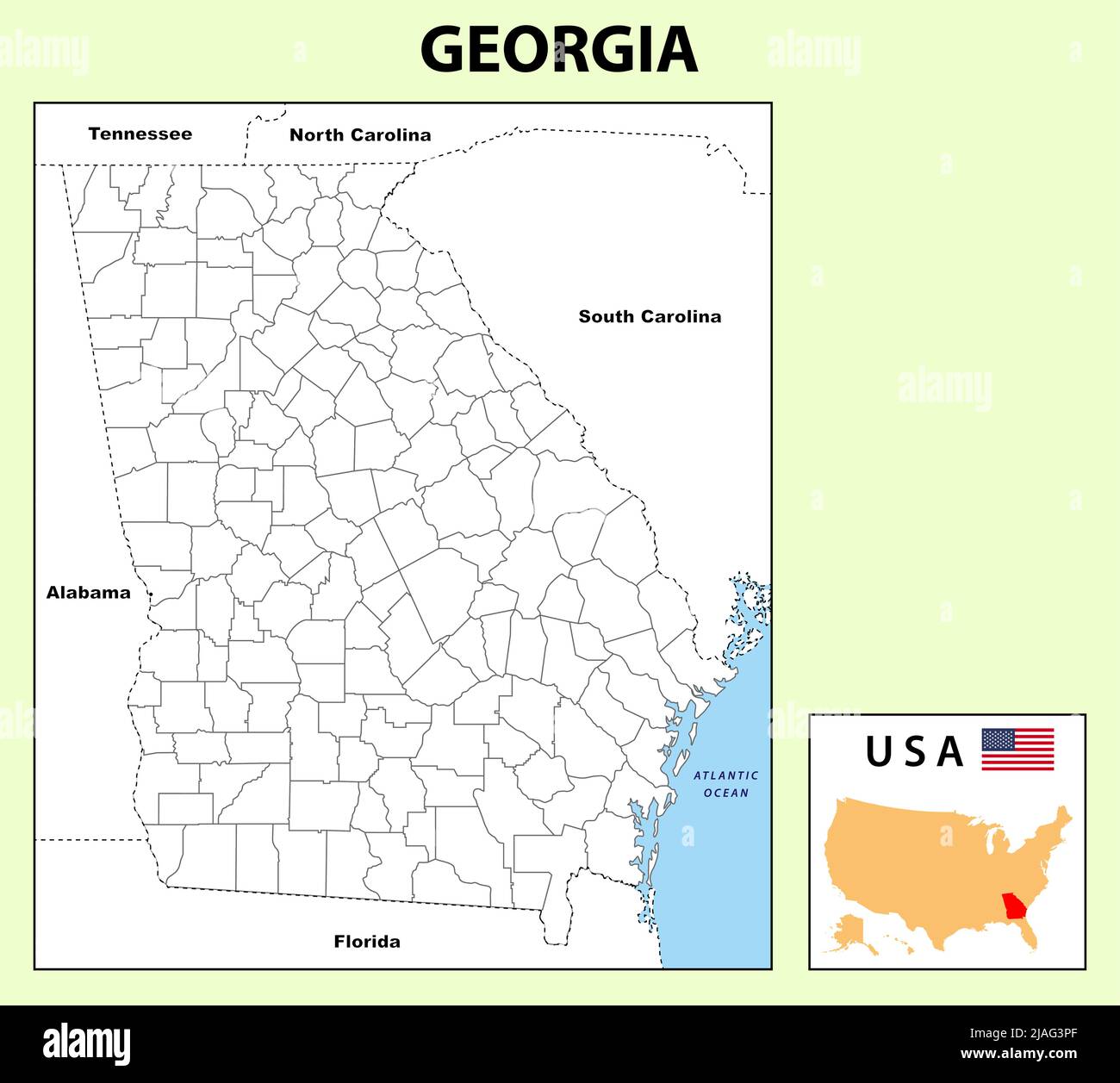 Georgia Map. Political map of Georgia with boundaries in Outline. Stock Vector