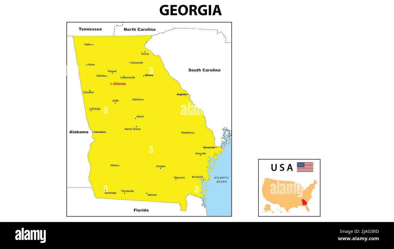 Georgia map. District map of Georgia. District map of Georgia in color with capital. Stock Vector