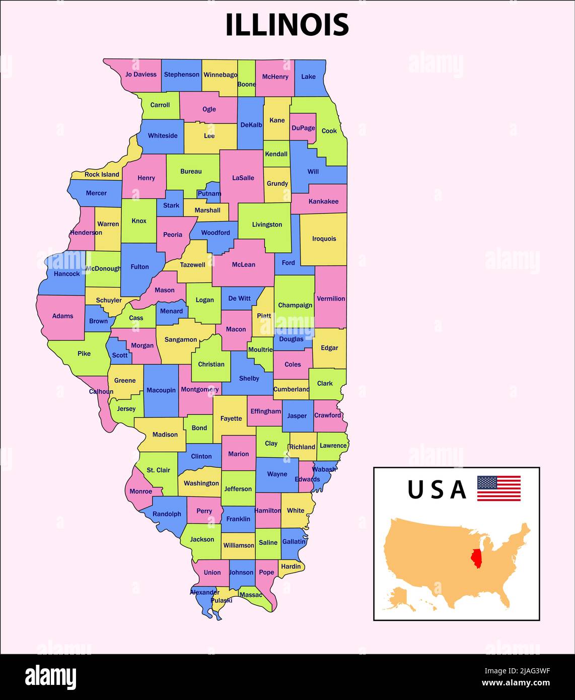 Illinois Map. District map of Illinois. District map of Illinois in 