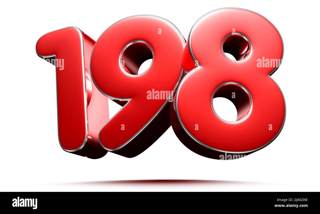 Rounded red number 198 3D illustration on white background have work ...