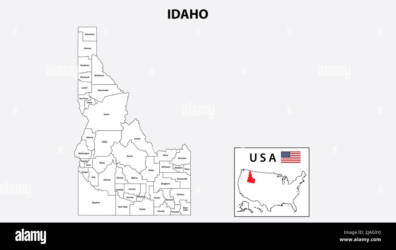 Idaho Map. State and district map of Idaho. Administrative map of Idaho with district and capital in white color. Stock Vector
