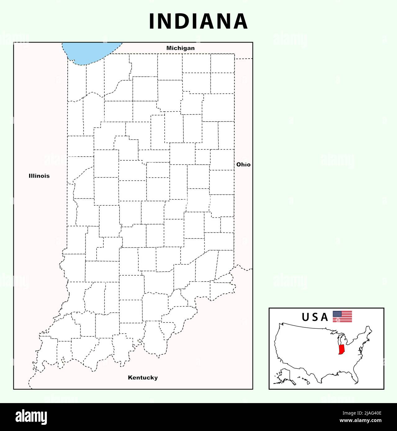 Indiana Map. Political map of Indiana with boundaries in Outline Stock