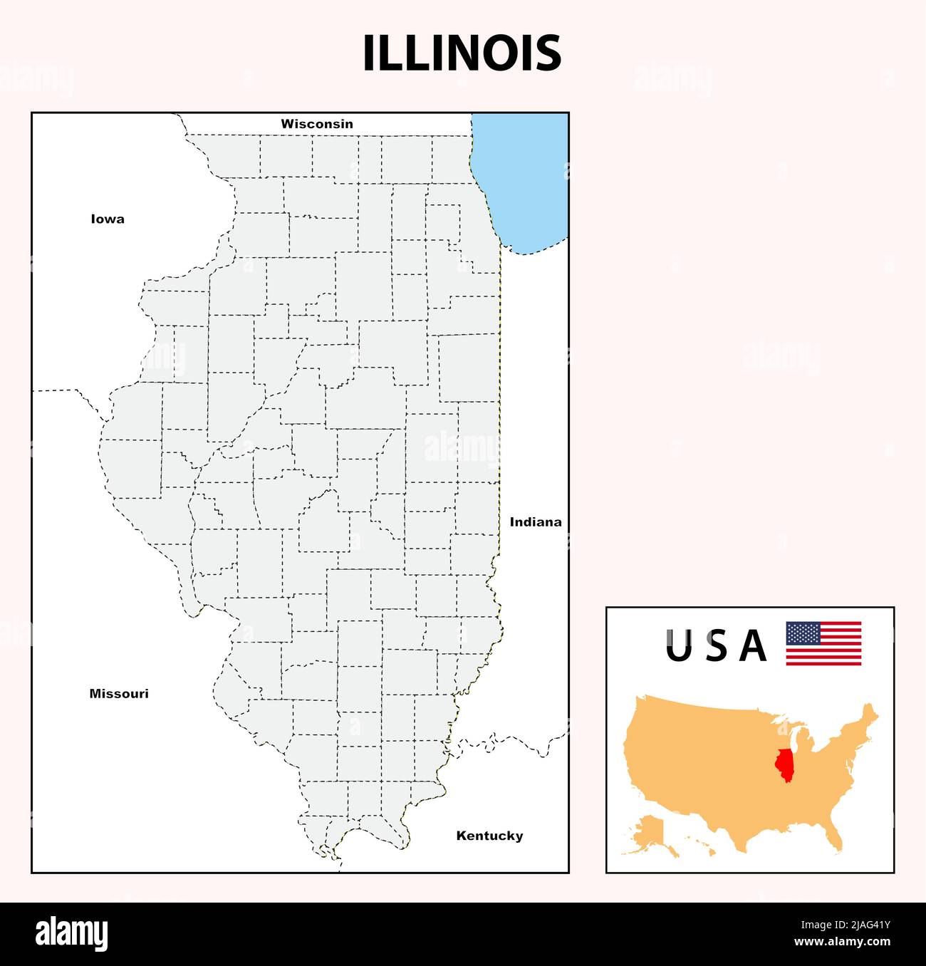 Illinois Map. State and district map of Illinois. Administrative and political map of Illinois