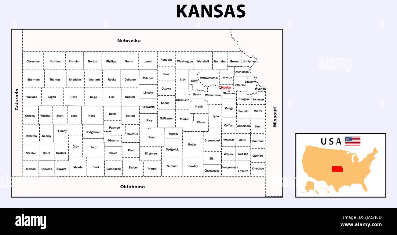 Political Map Of Kansas Kansas Map. Political Map Of Kansas With Boundaries In White Color Stock  Vector Image & Art - Alamy