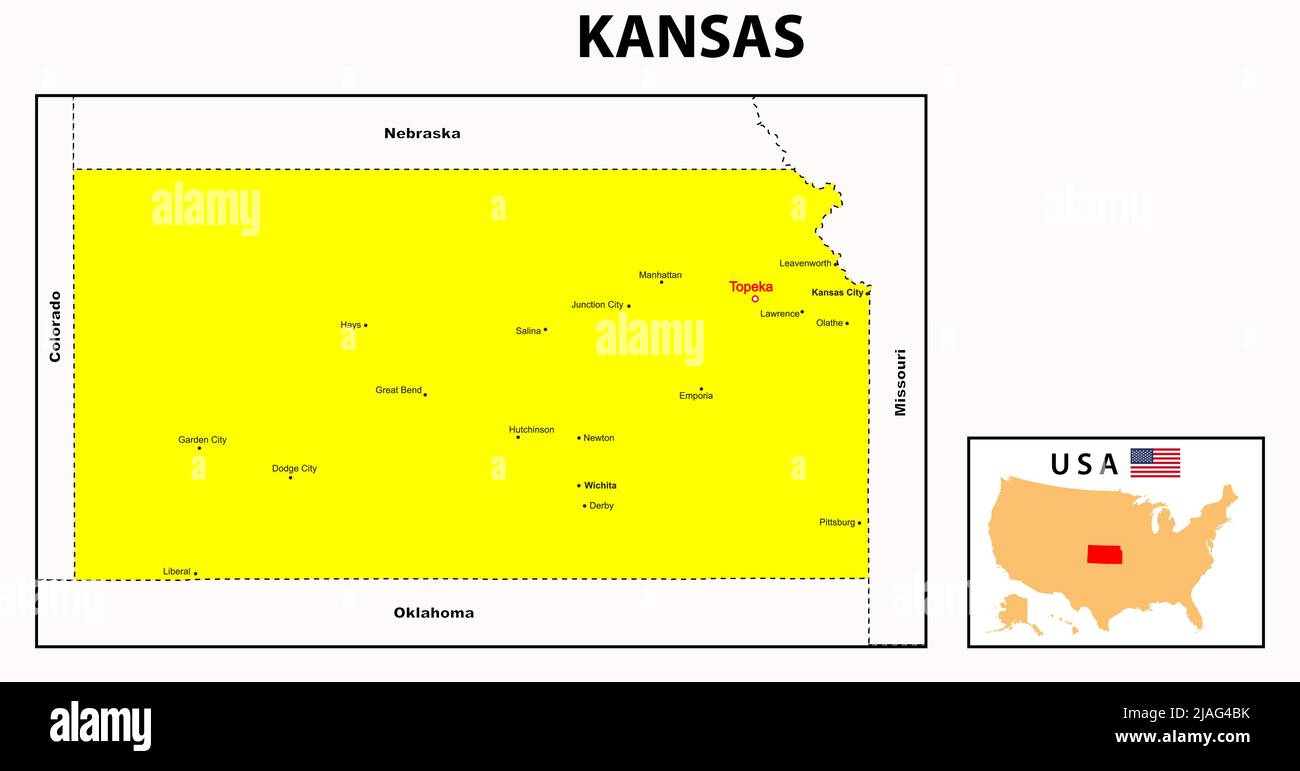 Kansas Map. State and district map of Kansas. Administrative and