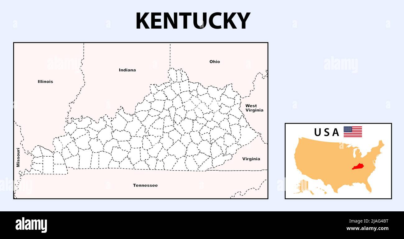 Kentucky Map. Political map of Kentucky with boundaries in Outline ...