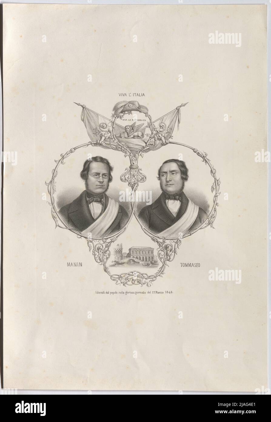 Manin Tommaseo freed from the people on the glorious day of 17. March 1848. '. Daniele Manin und Niccolò Tommaseo, Befreier des Volkes am Glorreicen tag, dem 17. März 1848. Unknown Stock Photo