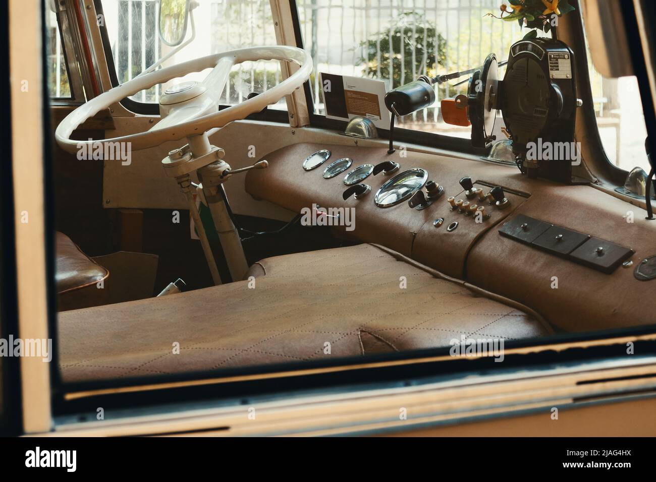 Interior of an old and vintage style vehicle. Stock Photo