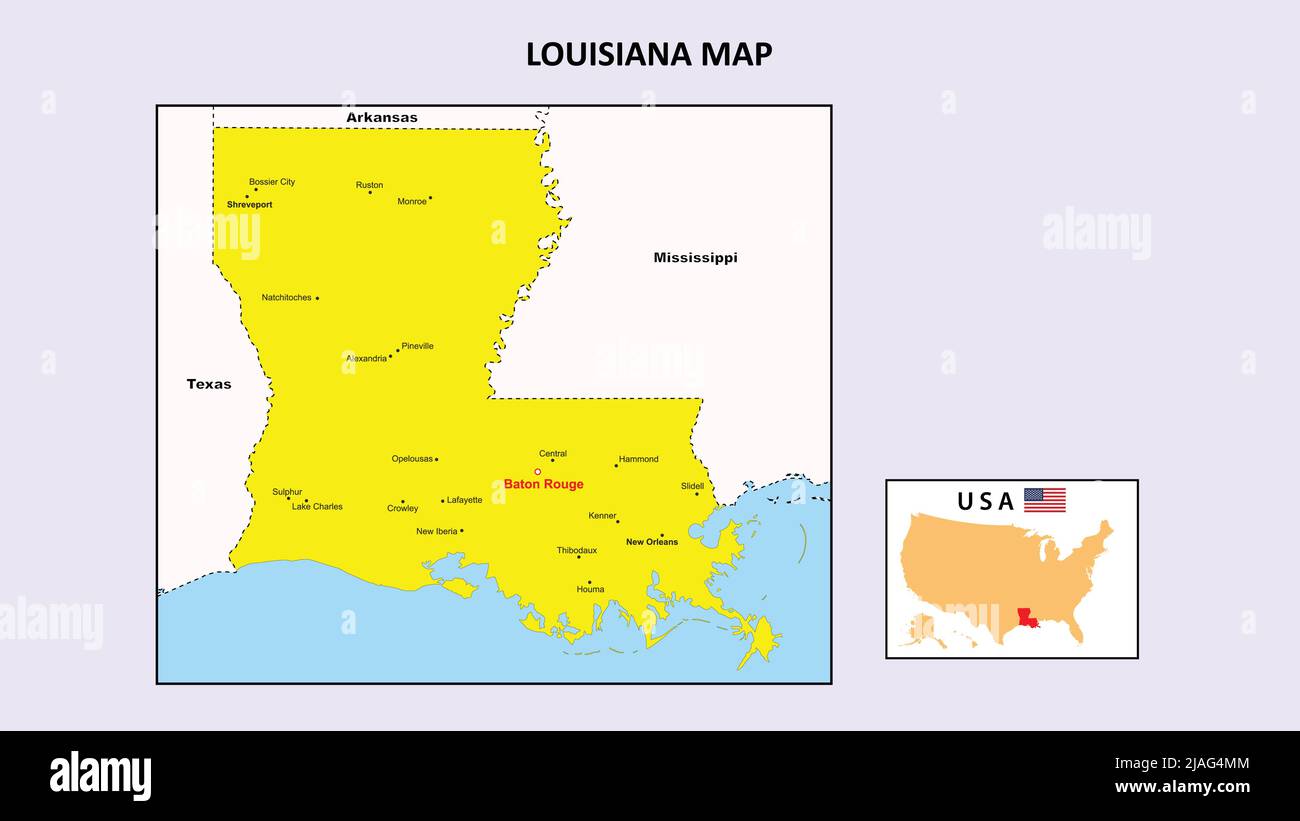 Louisiana Map. State and district map of Louisiana. Stock Vector