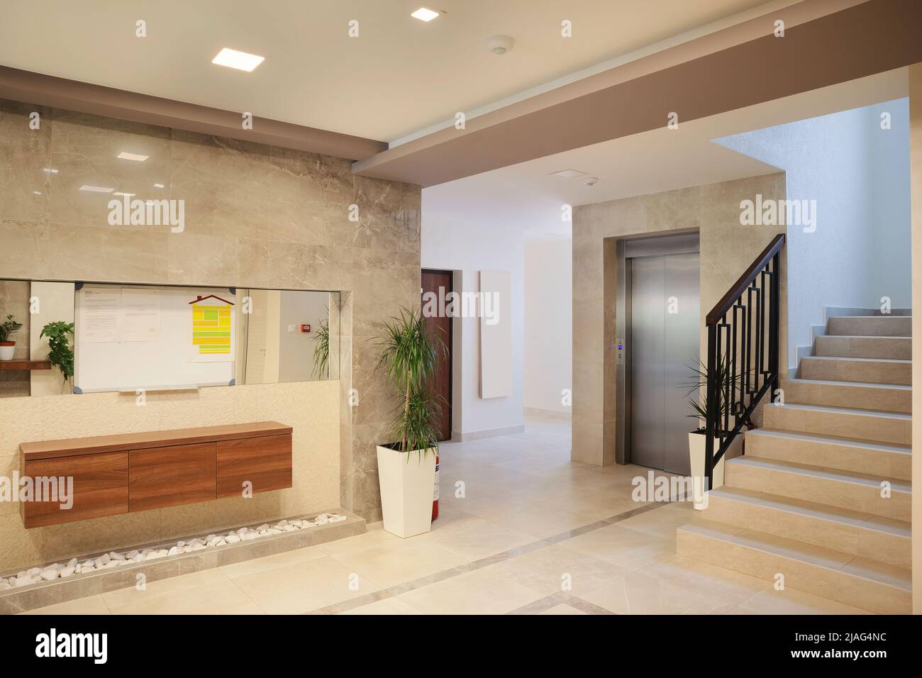Interior of an entrance hall of a new and modern building. Stock Photo