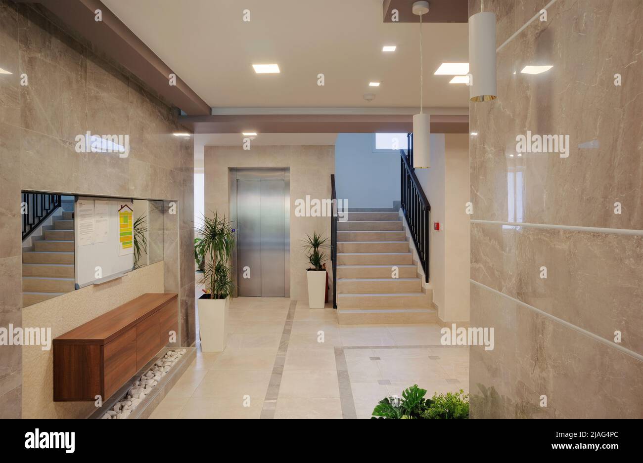 Interior of an entrance hall of a new and modern building. Stock Photo