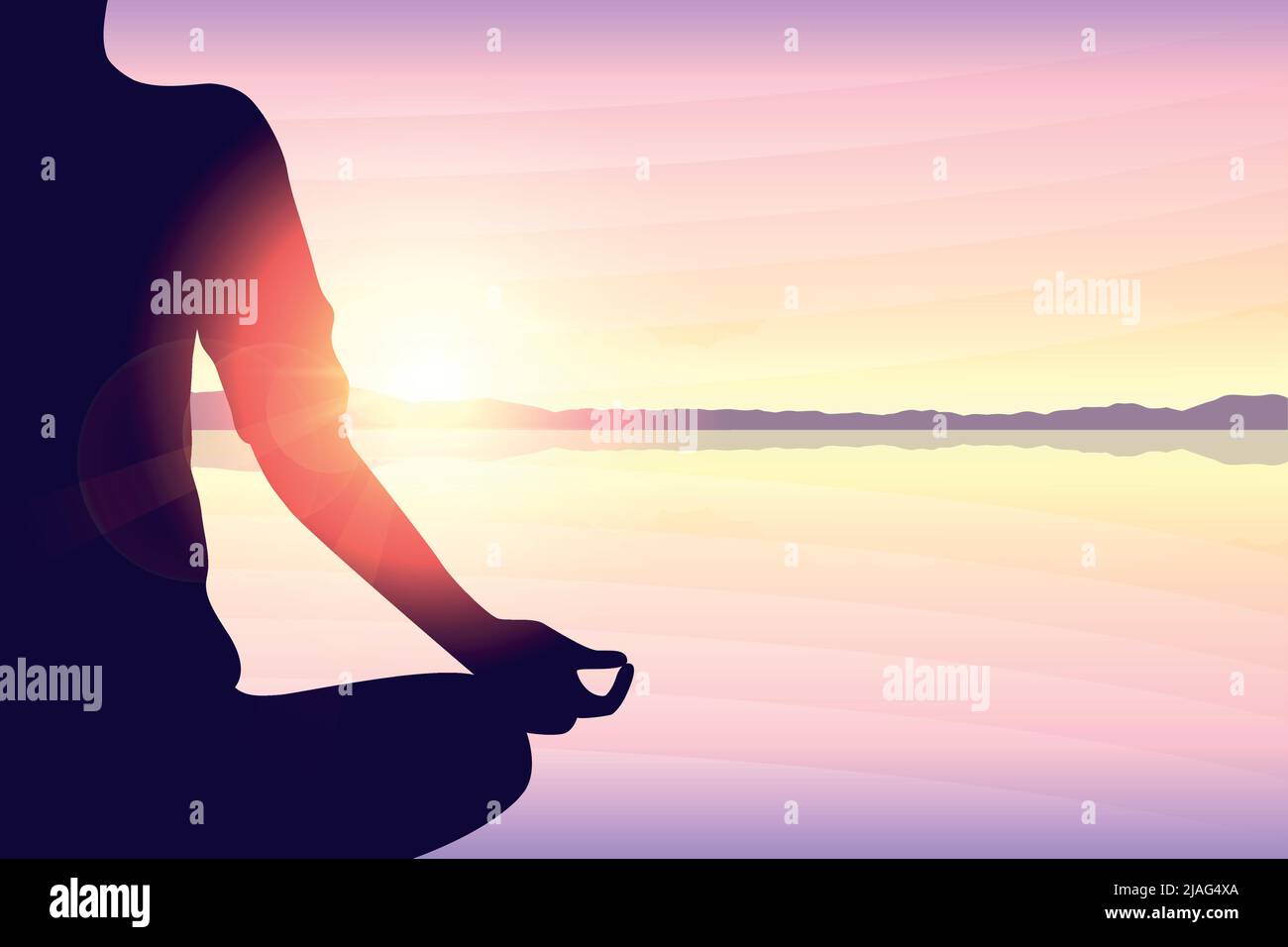 mediating person on the beach at sunset Stock Vector