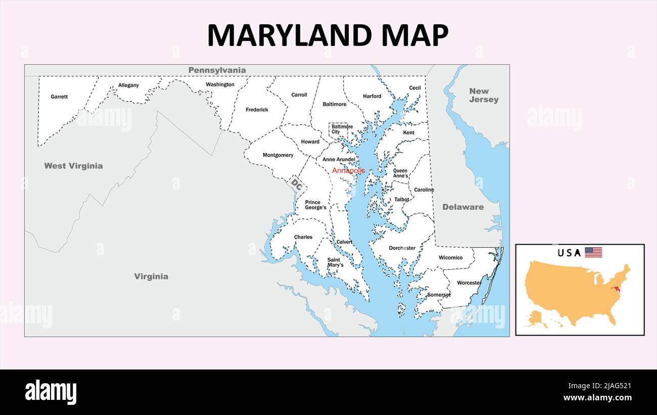 Maryland Map Political Map Of Maryland With Boundaries In Outline Maryland Map Political Map Of Maryland With Boundaries In Outline 2JAG521