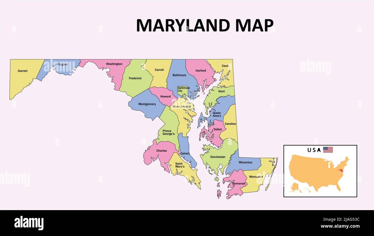 Maryland Map. District map of Maryland in 2020. District map of