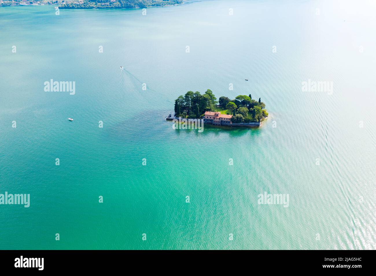 Iseo Lake (IT), Monte Isola, aerial view of the island of San Paolo Stock Photo
