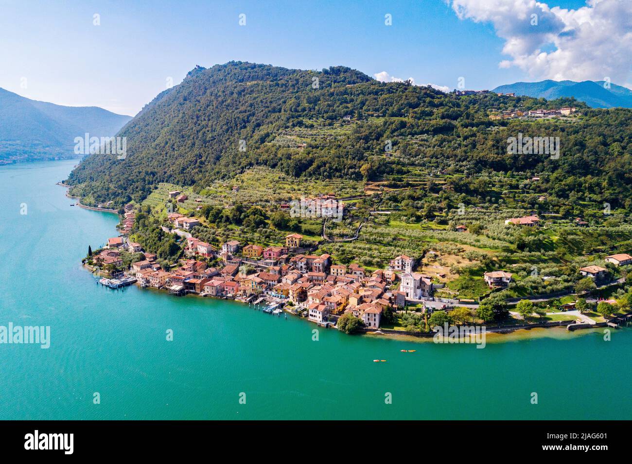 Iseo Lake, Italy, Carzano, aerial view Stock Photo