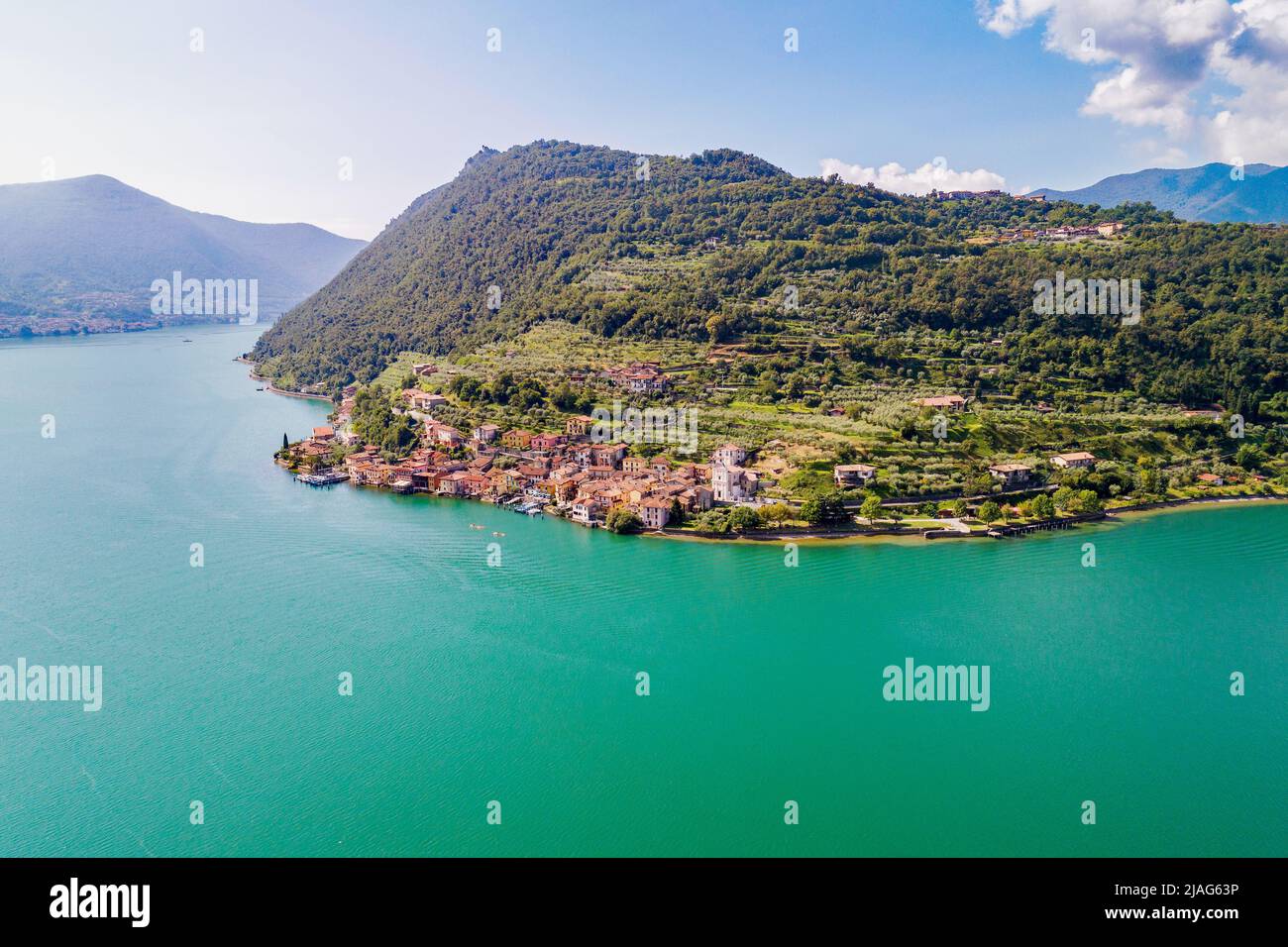 Iseo Lake, Italy, Carzano, aerial view Stock Photo