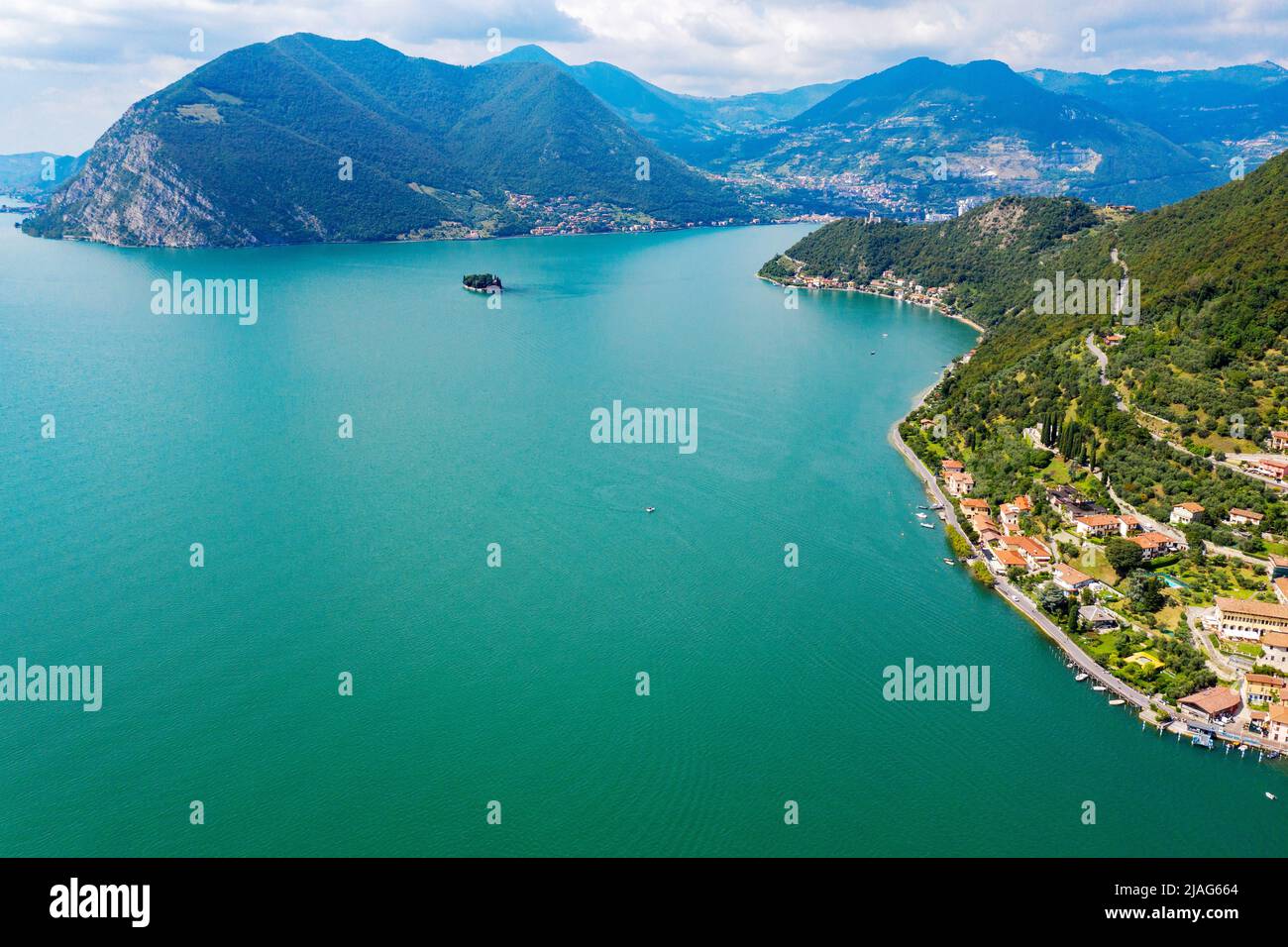 Iseo Lake (IT), Peschiera Maraglio, aerial view Stock Photo