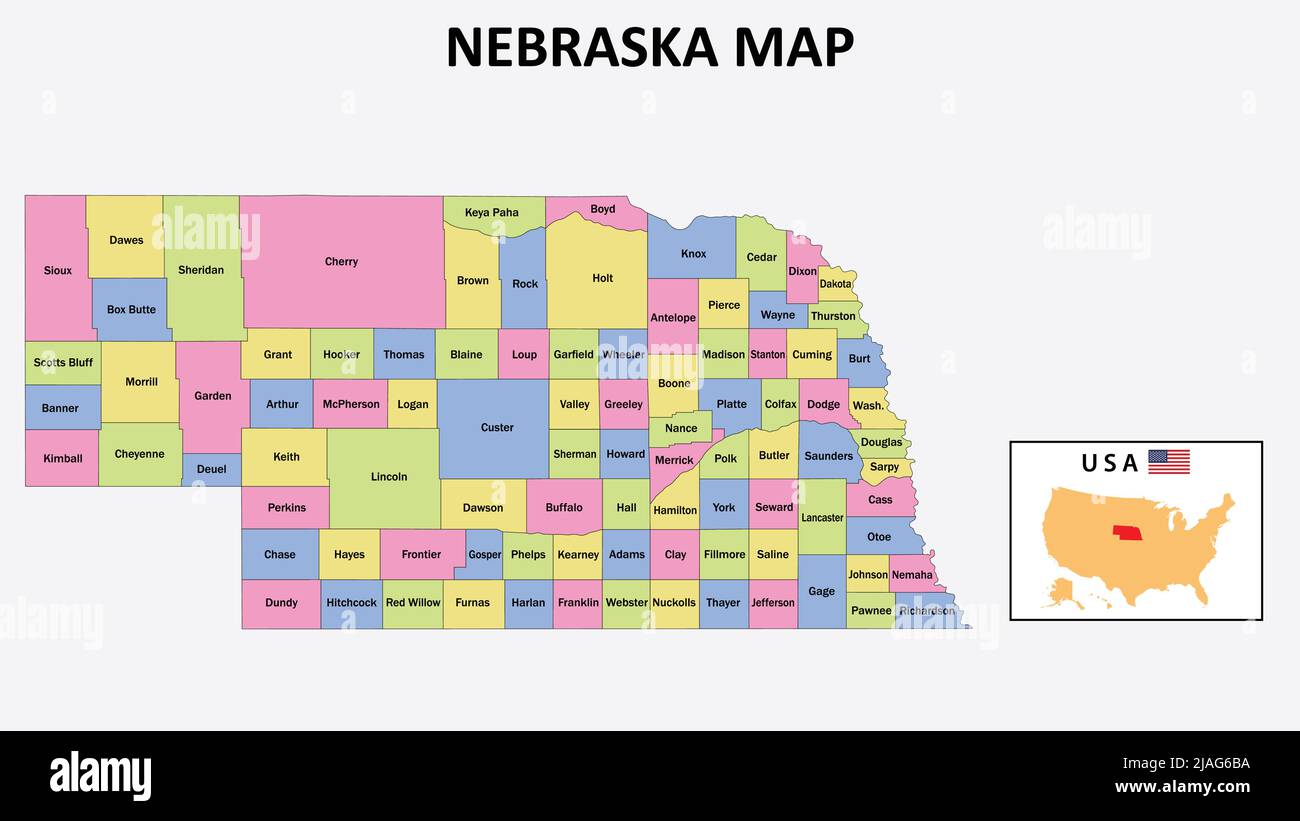 Nebraska Map. District map of Nebraska in 2020. District map of