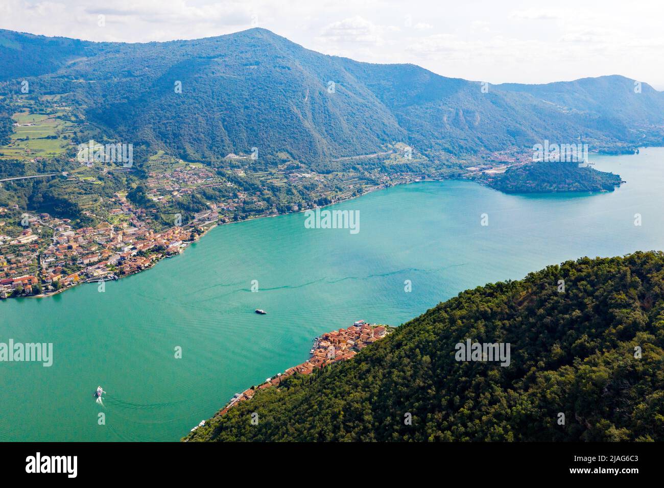 Iseo Lake (IT), Marone, aerial view from Sulzano Stock Photo