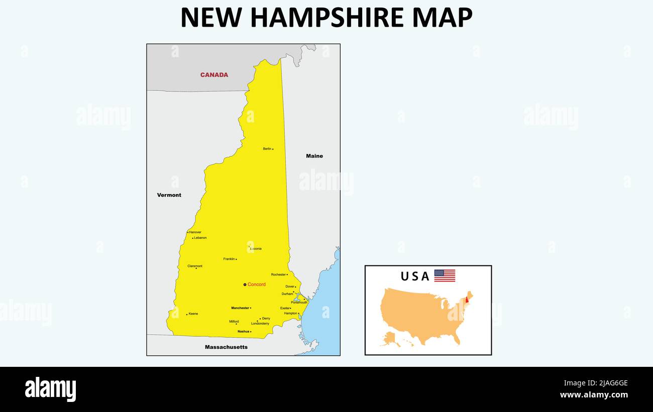 New Hampshire Map. State and district map of New Hampshire. Political map of New Hampshire with the major district Stock Vector