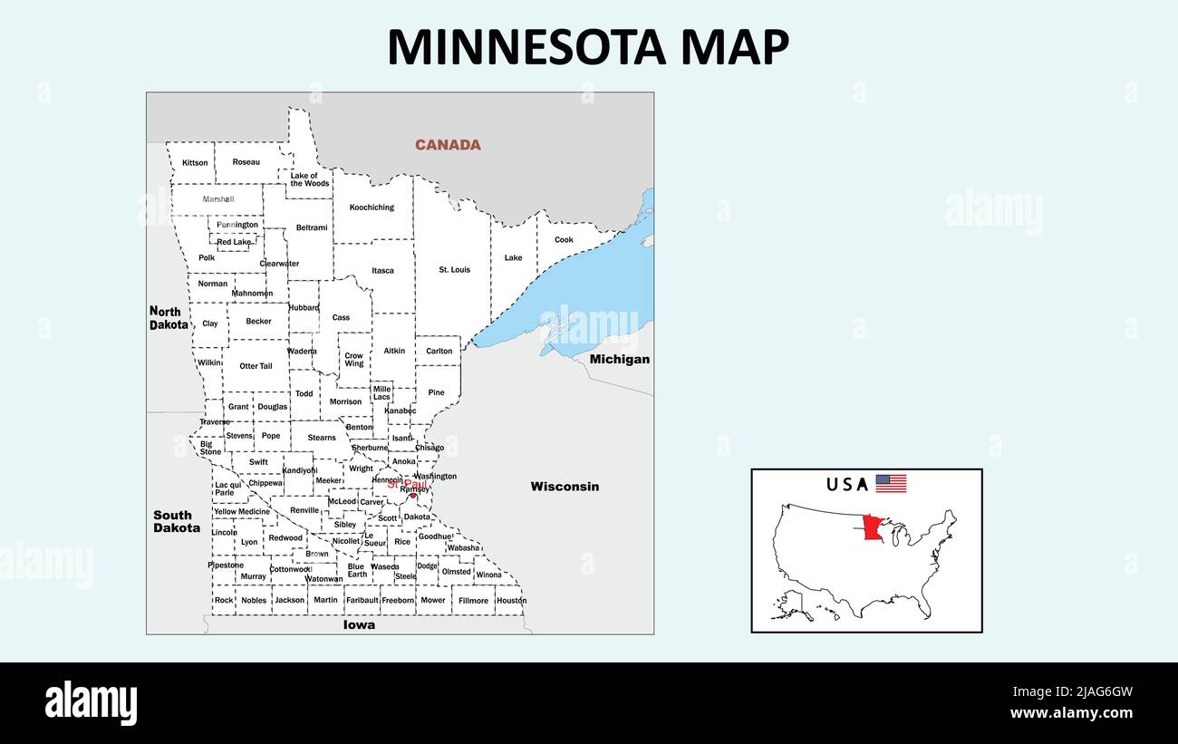 Minnesota Map. Political map of Minnesota with boundaries in white color Stock Vector Image
