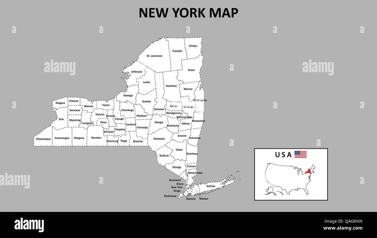 New York Map. State and district map of New York. Administrative map of New York with district