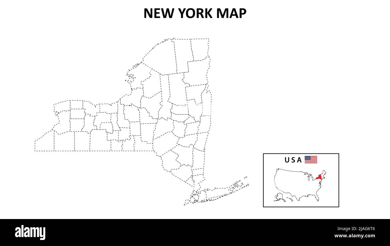 New York Map. State and district map of New York. Political map of New