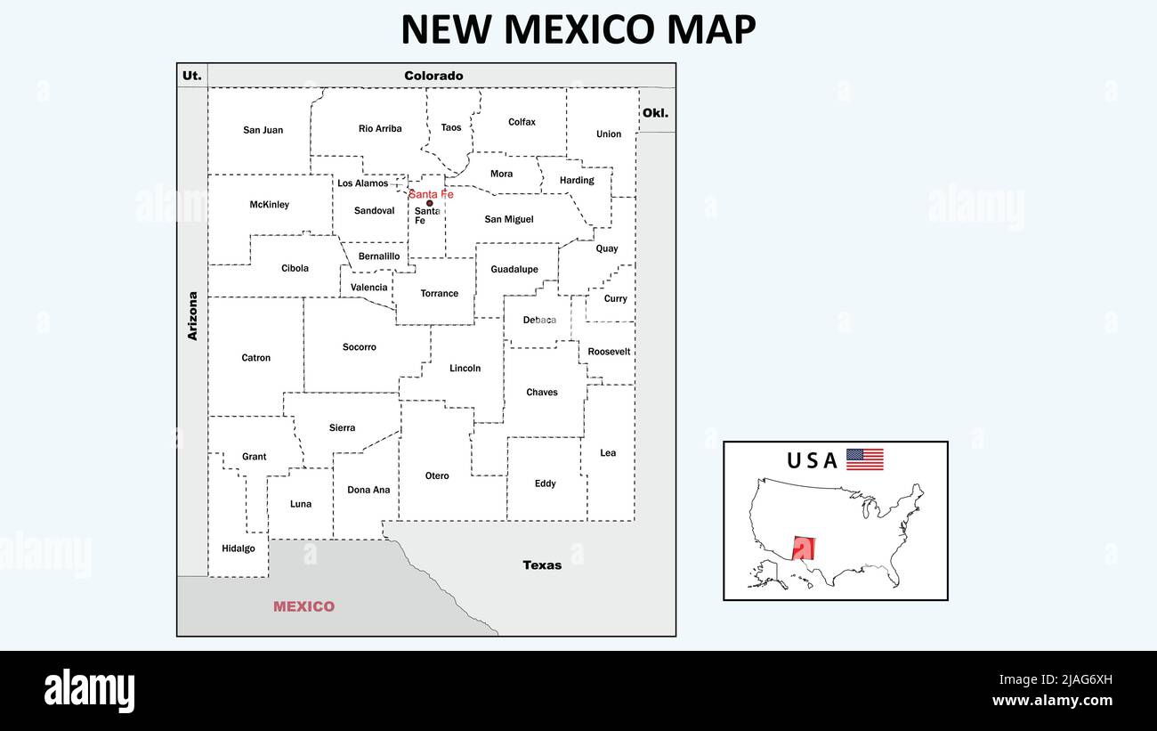 New Mexico Map. Political map of New Mexico with boundaries in white color. Stock Vector