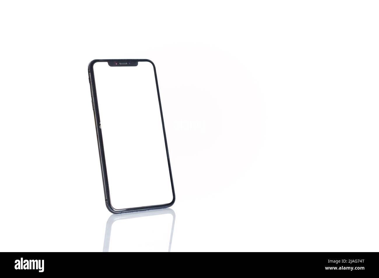 Black realistic smart phone mockup isolated in white background Stock ...