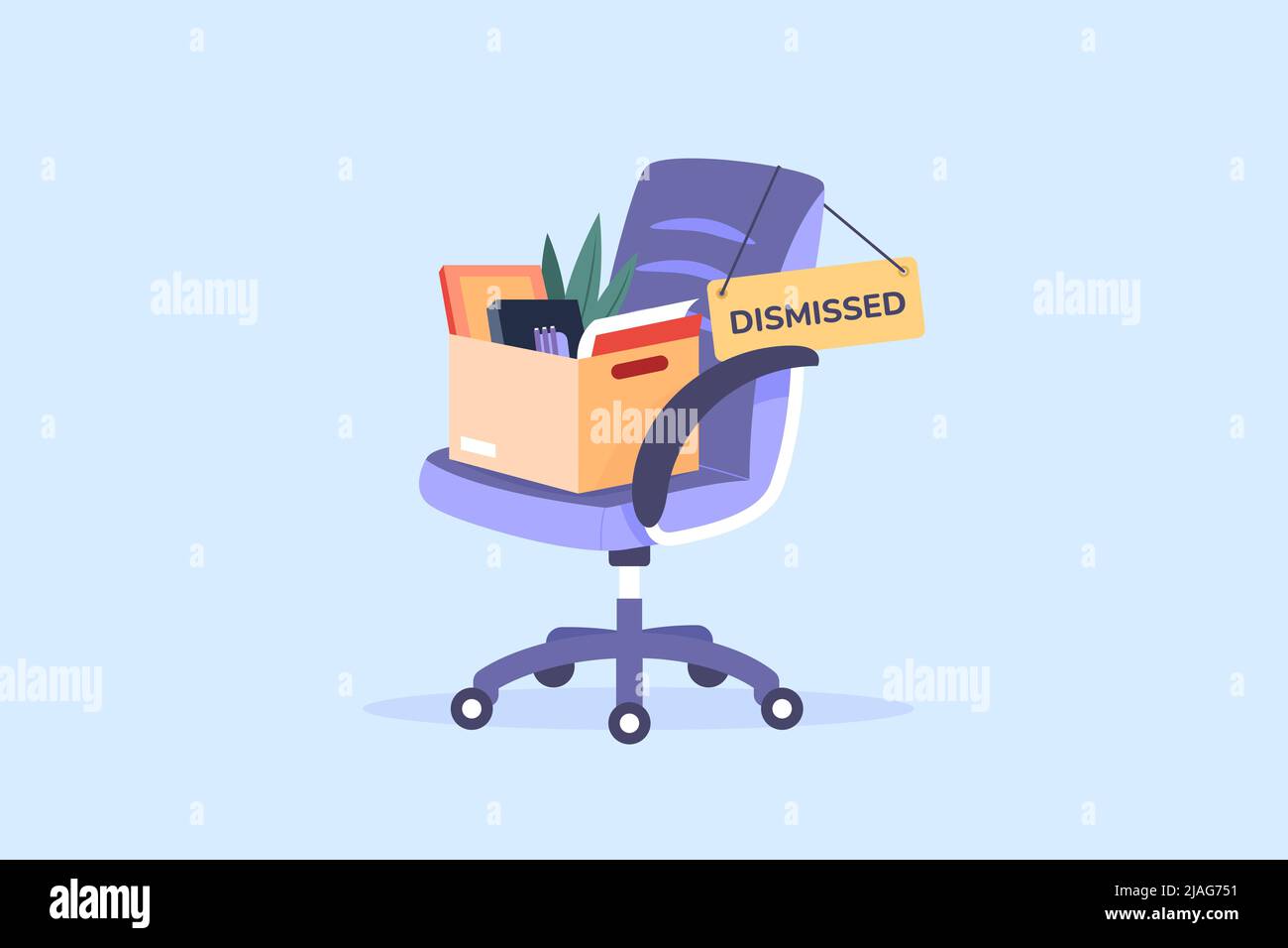 Chair dismissed employee. Quitting job worker, box of fired businessman leaving office resign