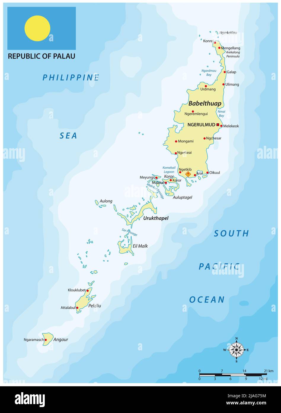 Vector map of the Pacific island nation of Palau Stock Photo - Alamy