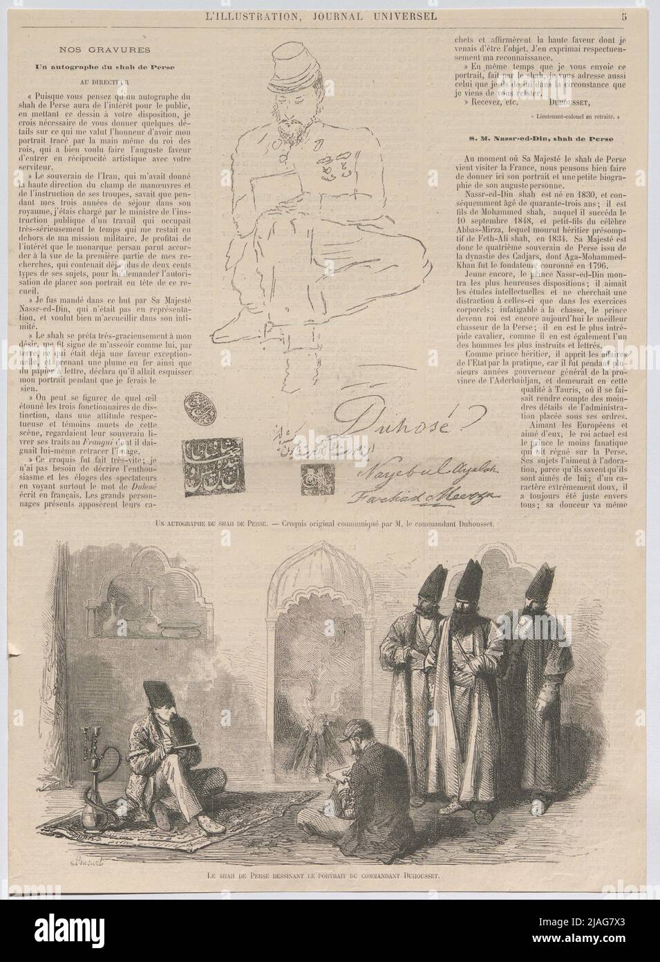 And autograph du Shah de Perse. Le shah de perse dessinant le portrait