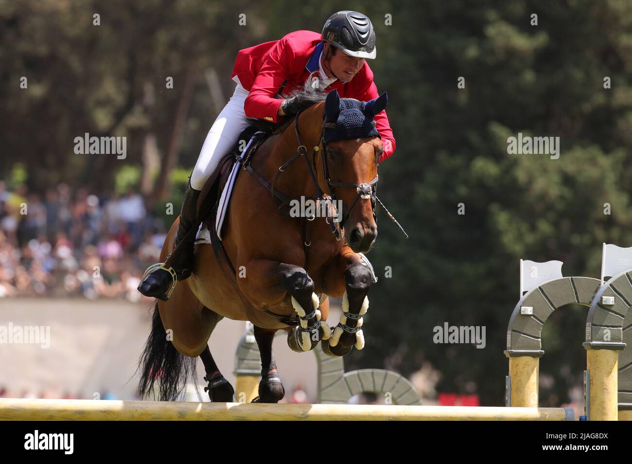 Spencer Smith (USA) on Quibelle  during the CSIO 5* Rome Rolex Grand Prix at Piazza di Siena on May 29, 2022 in Rome, Italy. (Photo by Giuseppe Fama/Pacific Press/Sipa USA) Stock Photo