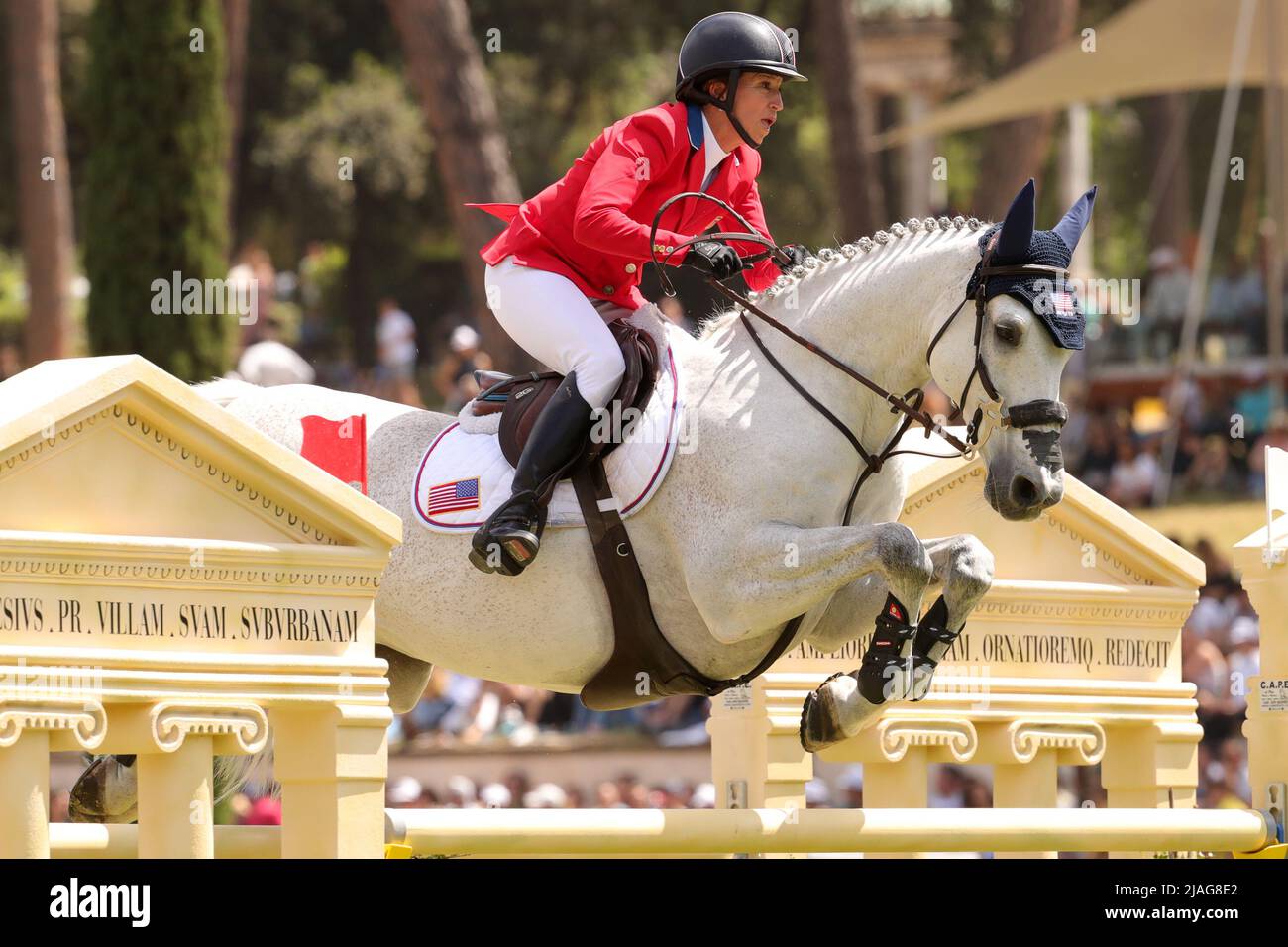 Laura Kraut (USA) on Confu  during the CSIO 5* Rome Rolex Grand Prix at Piazza di Siena on May 29, 2022 in Rome, Italy. (Photo by Giuseppe Fama/Pacific Press/Sipa USA) Stock Photo