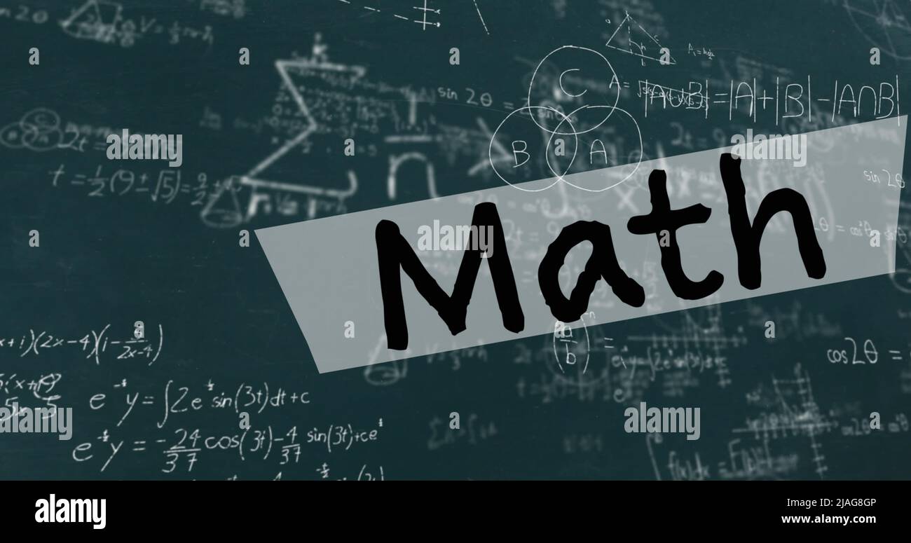 Image of math text over mathematical equations on green background ...