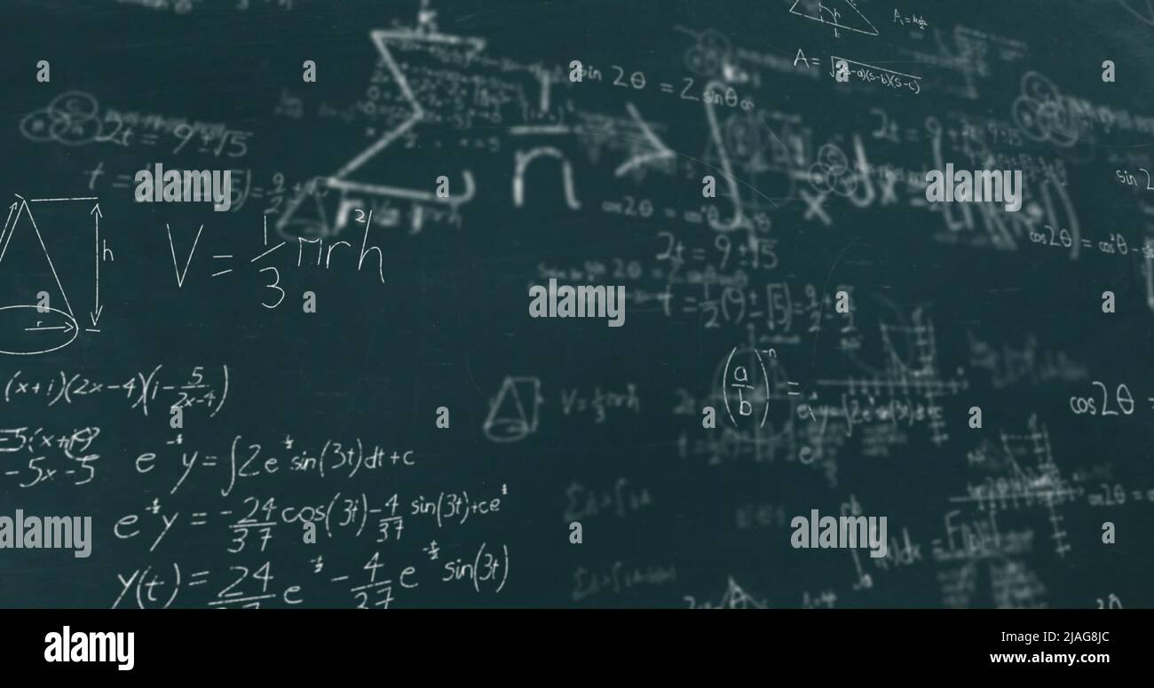Image of math text over mathematical equations on green background ...