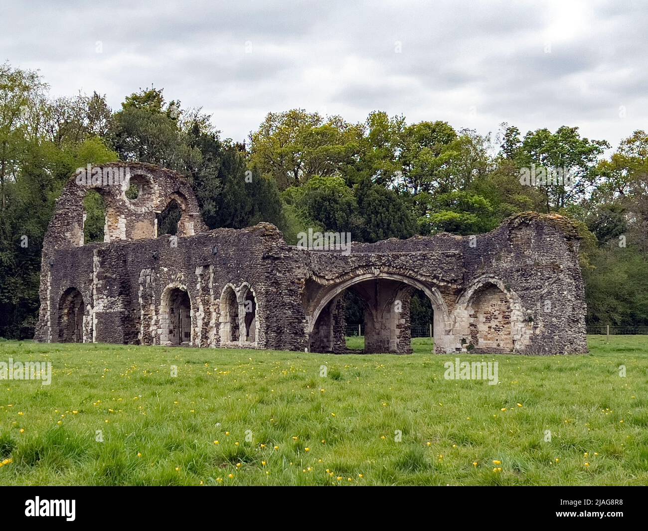 Ruins of Waverley Abbey - The first Cistercian abbey in England. Founded in 1128 by William Giffard, the Bishop of Winchester. Located about 2 miles ( Stock Photo