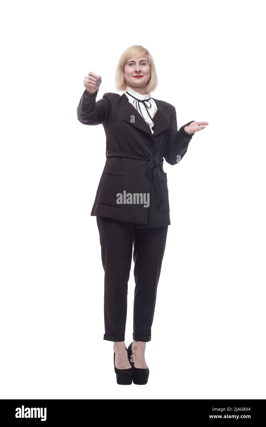 in full growth. smiling businesswoman with keys in hand Stock Photo - Alamy